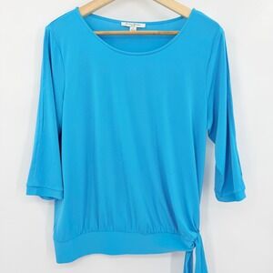 Studio Works Petite‎ Blue Split Sleeve Side Tie Blouse Career Work Top Size LP